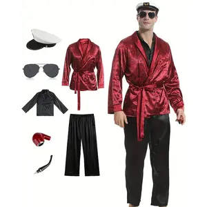 OEBLD Halloween ThePajamaMan Costume for Unisex, Mogul Outfits Jacket Robe Coat and Black Silk Shirts Pants