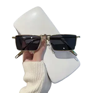 Retro Metal Small Frame Sunglasses for Men Women, UV Protection Slim Face Eyewear, Fashion Hip-hop Customizable Prescription Myopia Sunglasses