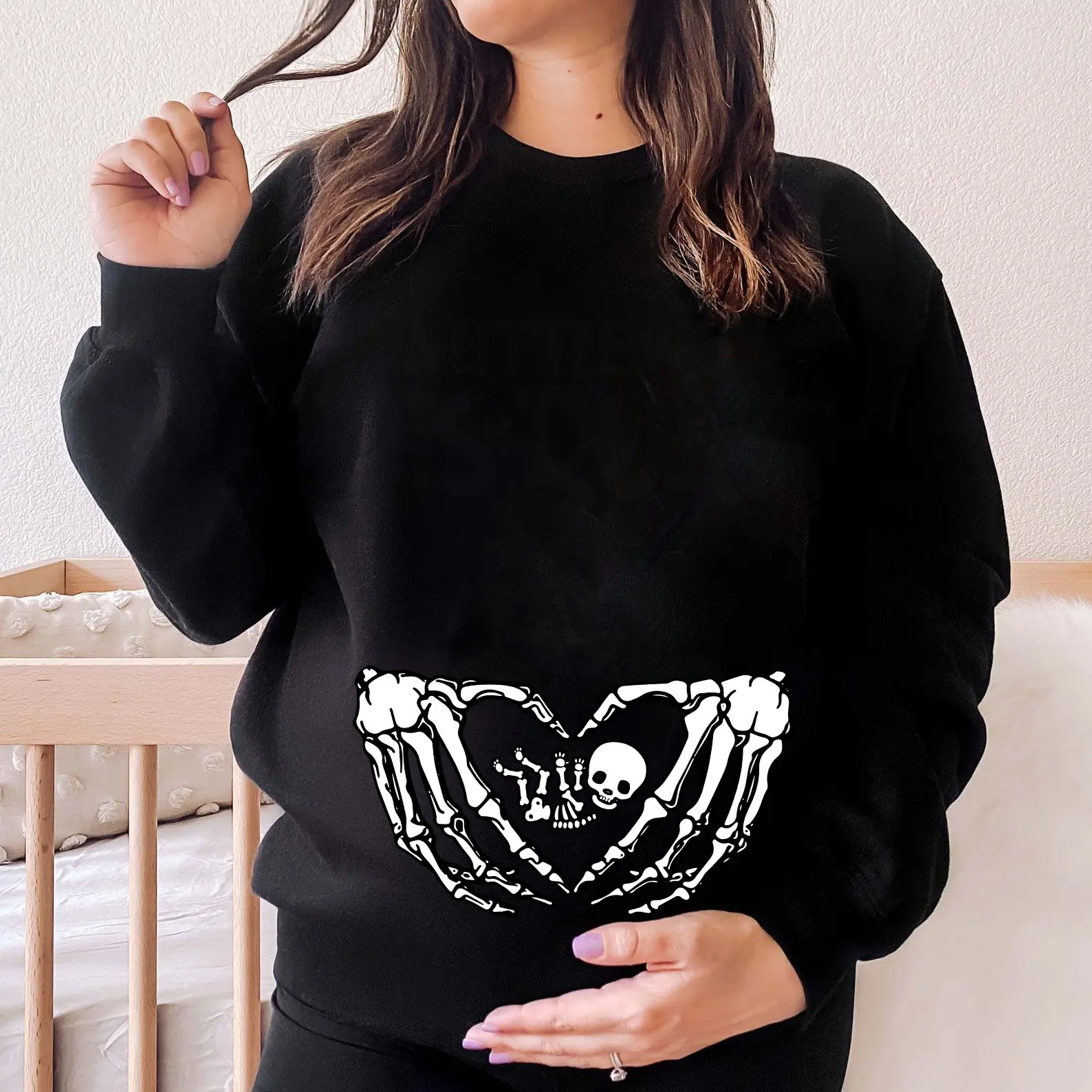 Baby Announcement Halloween Sweatshirt, Pregnant Skeleton Shirt, Halloween Maternity Shirt, Fall Pregnancy Crewneck Pregnancy Reveal Shirt