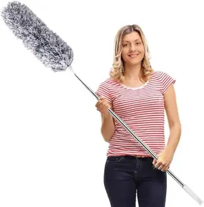 Microfiber Feather Duster Extendable Duster with 100 inches Extra Long Pole, Bendable Head & Long Handle Dusters for Cleaning Ceiling Fan, High Ceiling, Blinds, Furniture & Cars Gray Tool