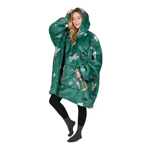 Catalonia Sherpa Fleece Oversized Blanket Hoodie,Super Warm Thick Hooded Blanket For Adults,Wearable Blanket Sweatshirt Green
