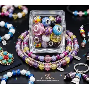 Large Hole Beads Spacer Bead Mixed Assorted European Craft Big Beads Large Hole Lampwork Murano Fairy Wand Garden Bead for DIY Pens Charms Bracelet Necklace Keychain Jewelry Making Supplies