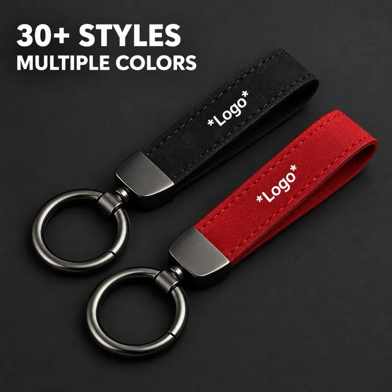 Custom Alcantara Car Keychain, Stylish Unisex Keychain with Split Ring, Geometric Design, Durable Steel Ring Universal Keychain