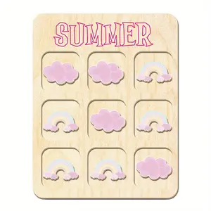 1 Set Pink theme Wooden Tic Tac Toe Holiday Wedding Gift, Rainbow Cloud Tic Tac Toe Board, Birthday Gift Party Activities with Storage Bag