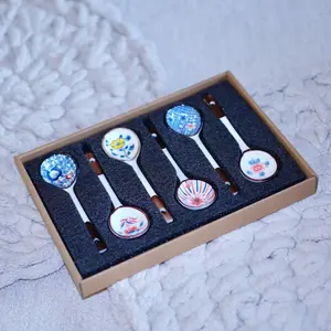 Handmade Ceramic Spoon Set of 6, Durable for Soup Milk Noodles, Dishwasher Safe, Perfect Gift for Spring Festival Valentine's Day