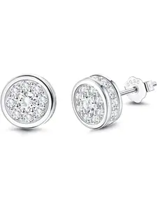 Sterling Silver Color Stud Earrings, Small Cubic Zirconia, Dainty Round Flower & Star Design, Minimalist Jewelry for Women, Studs Earrings, High Quality Earrings