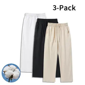 3-Pack Linen-Like Cotton Wide-Leg Pants — Ultra-Breathable Casual Pants for All Seasons (Optional 3-Pack and Single Pack)
