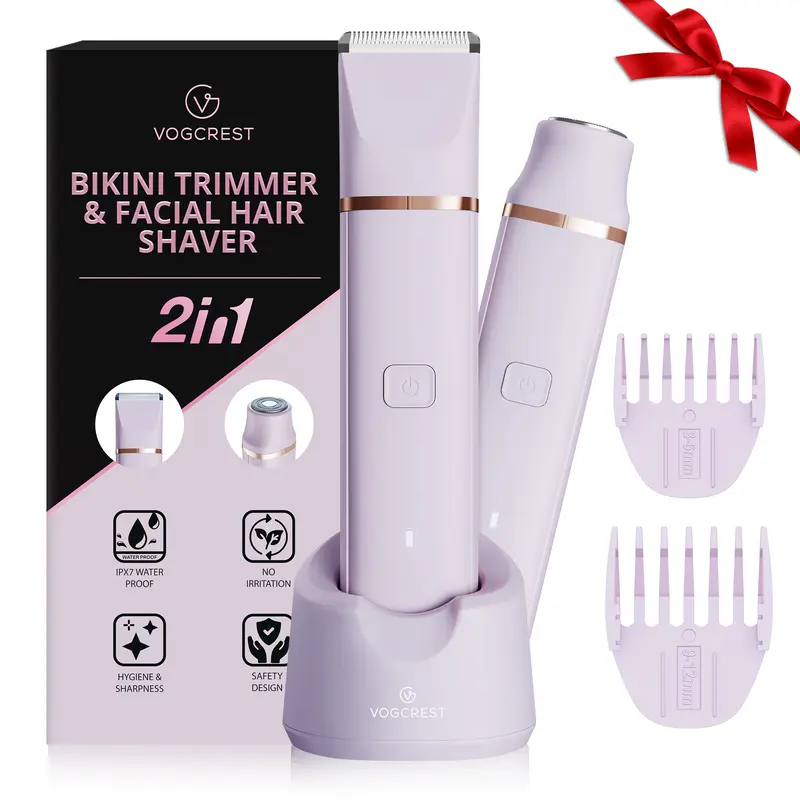 VG VOGCREST Electric Bikini Trimmer & Facial Hair Shaver - IPX7 Waterproof Hair Remover for Women - Comfort