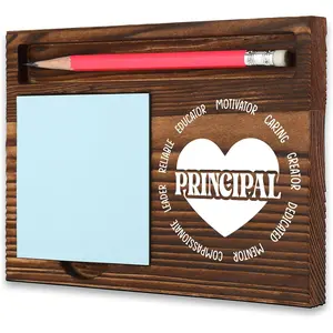 Principal Thank You Gift, Rustic Wooden Pencil Note Holder Desk, School Leader Appreciation Office Decor, Promotion Leaving Birthday Farewell Retirement Congratulations Recognition Gifts MT9