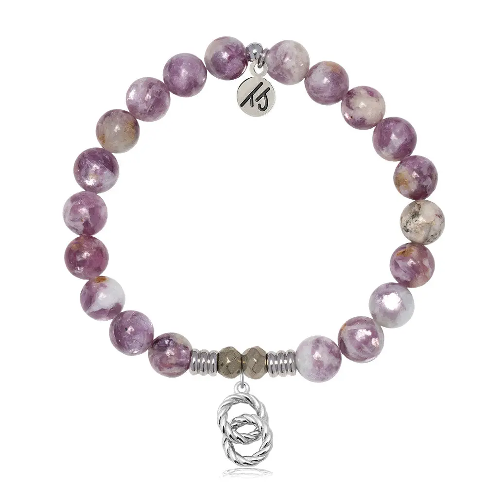 Lepidolite Quartz Gemstone Bracelet with Forever Connected Sterling Silver Charm