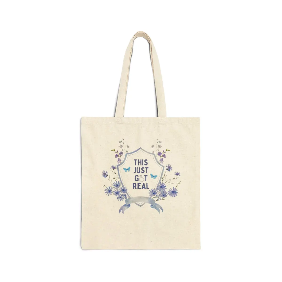 Boho Cottagecore Tote Bag for Bride, Friend Getting Married: This Just Got Real, Funny Wedding Gift for Bride Who Loves Flowers, Butterfly Lover Gift for Bridesmaids on Wedding Day