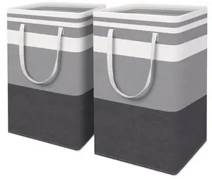 2-Pack Large Laundry Baskets, Waterproof, Free-Standing Laundry Hampers, Collapsible Clothes Hamper with Reinforced Handles for Laundry Room, College Dorm, Bathroom, Bedroom (Gray, 75L x 2)