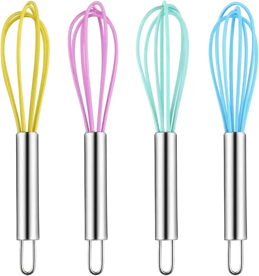 4 Pack Colorful Mini  Kitchen Whisks with Stainless Steel Handles for Milk Egg Blending Stirring Whisking and Beating(4 Colors,6 Inches)