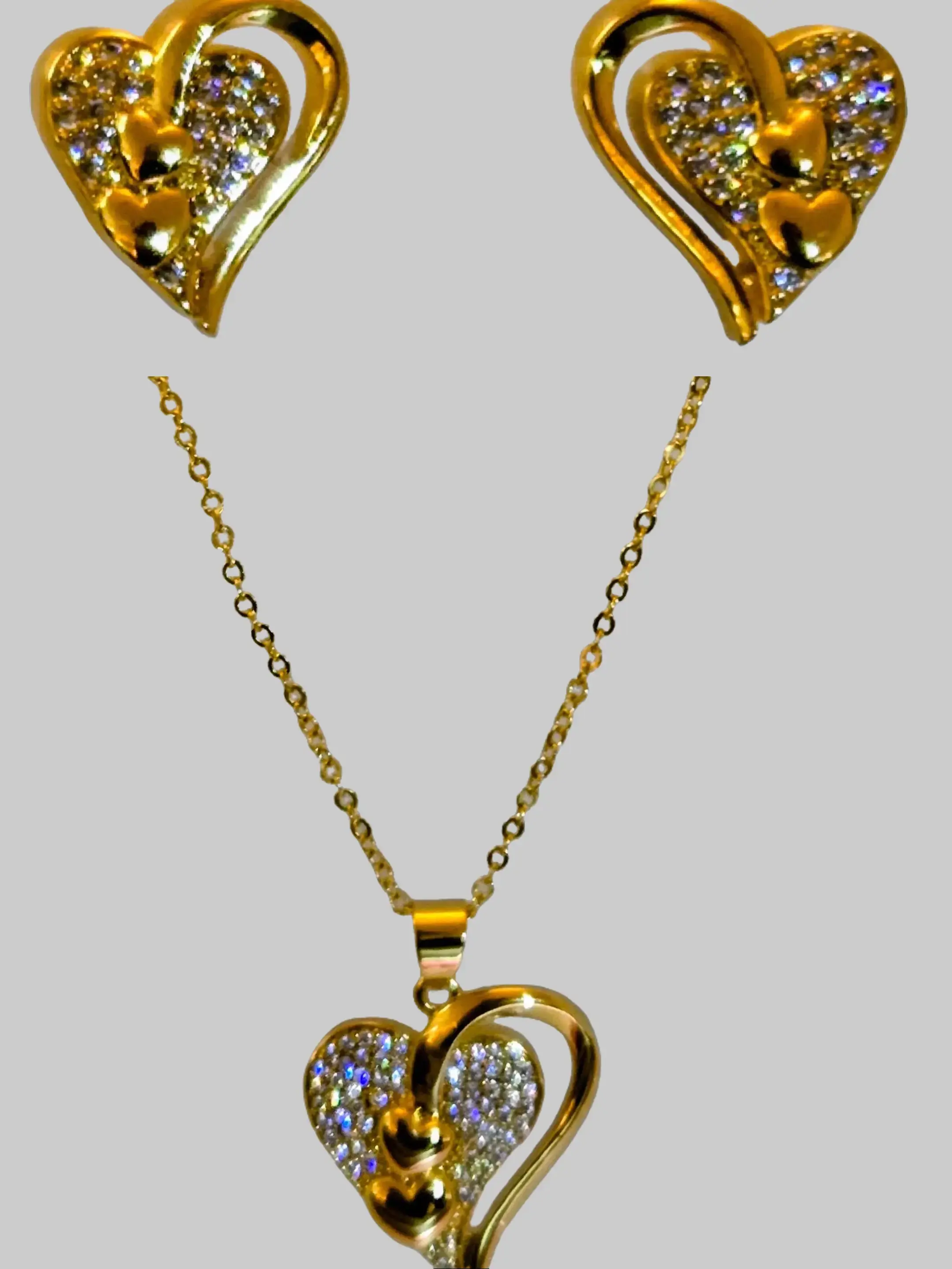 14K Gold Plated S925 Post Heart Jewelry Set