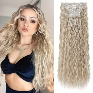 24-inch clip-in wavy hair extensions for women, 6PCs set-natural soft synthetic fiber, heat resistant, fluffy & healthy full head cover