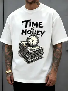 "Time Is Money" Urban Streetwear T-Shirt for Men & Women - Money & Clock Motivational Graphic, Soft Breathable Cotton Crew Neck Short Sleeve, All-Season Summer Spring Everyday Tee, Great Streetwear Gift, Machine Washable