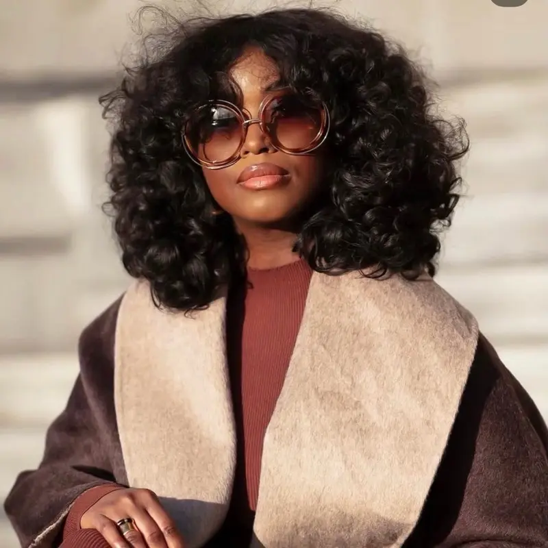 Human Hair Wig with Fringe for Women, Soft and Curly Indian Hair with Natural Look Perimeter, Washable & Anti-Tangle for Party or Graduation, Fringe Front