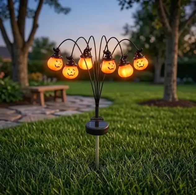 Halloween Solar Stake Lights with 6 LED Jack-O'-Lantern Branches, Outdoor Lawn Garden Decor, Spooky Outdoor Gift (Home Improvement Garden Supplies)