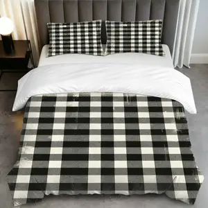 3PCS Duvet Cover Set, 1 Duvet+2 Pillowcases(Without filler), Plaid Checkered Monochrome Vintage Cozy theme, Christmas bedding set, Gingham Pattern Suitable for decoration Bedroom, Guest Room, Dormitory, Lounge.