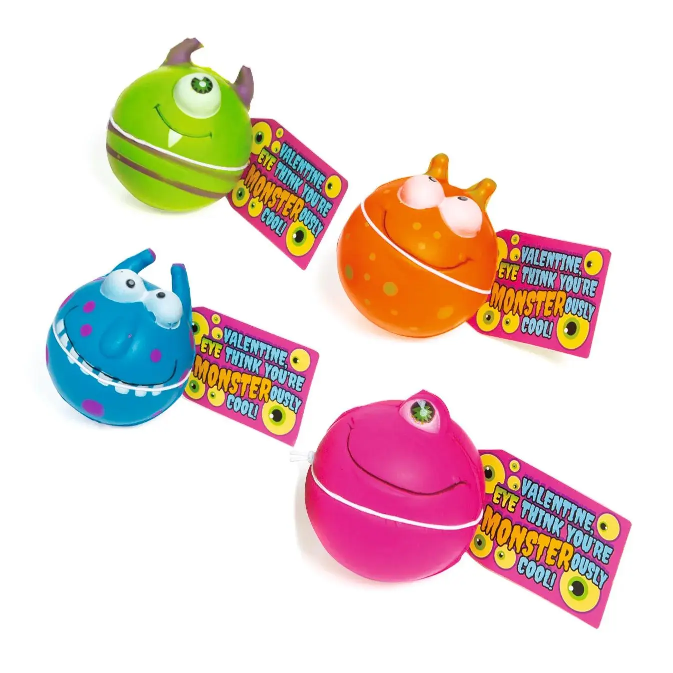 Mini Monster Bulk Stress Balls - Unisex Stress Relief Accessory, Oriental Trading Company 12-Piece Set with Cardstock Cards, Valentine's Day Exchange & Gift Basket Ideal Decompression Sensory Fidget Toy