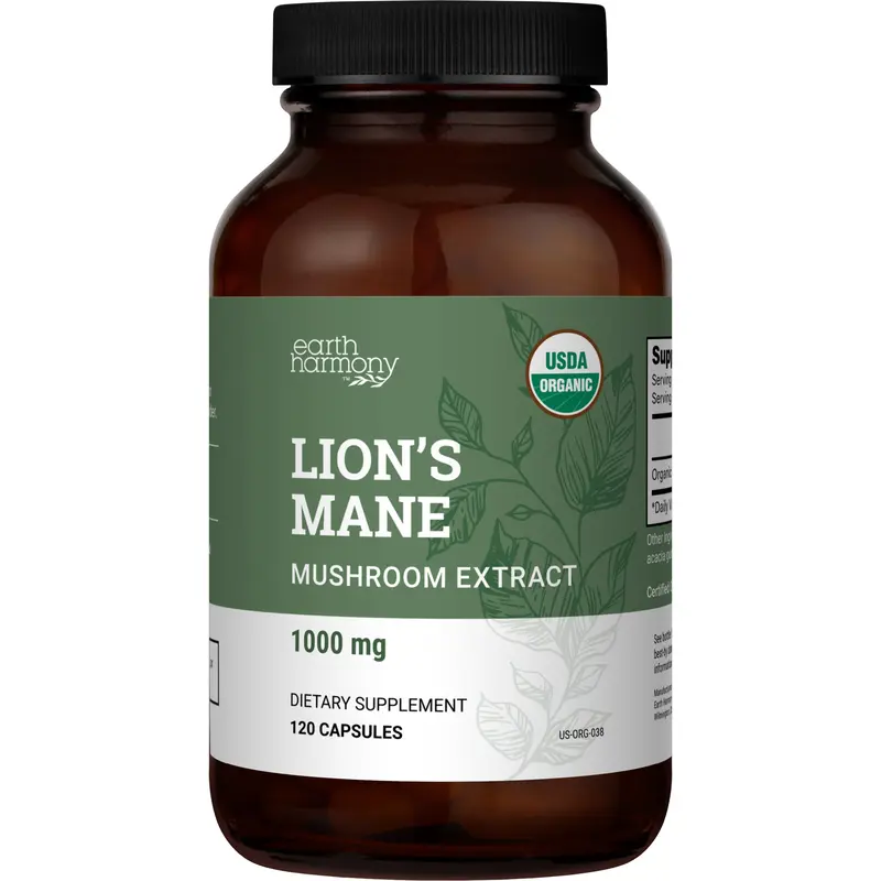Earth Harmony Organic Lion's Mane Immune Support Supplement 1000mg - Helps with Focus -