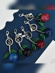 Crystal Blueberry Keychain Charm Fruit Pendant Bag Decoration, Cute Plain Design for All Seasons, Perfect for Purse and Key Decor
