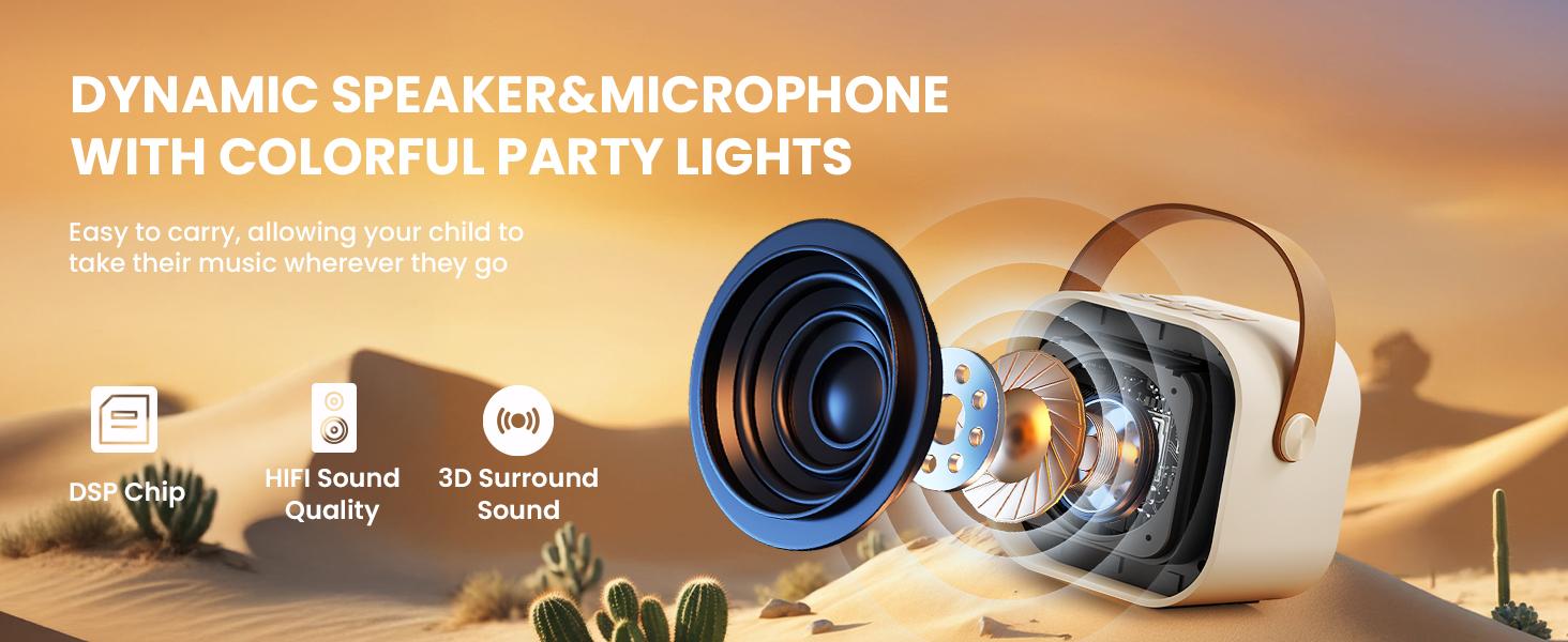 Mini Karaoke Machine for Kids with 2 Wireless Microphones and Lights, Bluetooth Connect Phone to Sing, 4-12+ Year Old Girl Boy Birthday Gifts, Teen Girl Gifts Trendy Stuff(Cream)