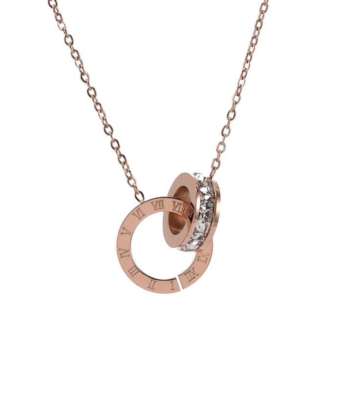 Roman Numeral Ring Diamond Titanium Steel Necklace Women's