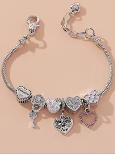 Heart Bow Pendant Bracelet, Adjustable Beaded Design, Charm Jewelry Gift for Women, Perfect Birthday Present Choice, Elegant Bangle, Fashionable Bangle