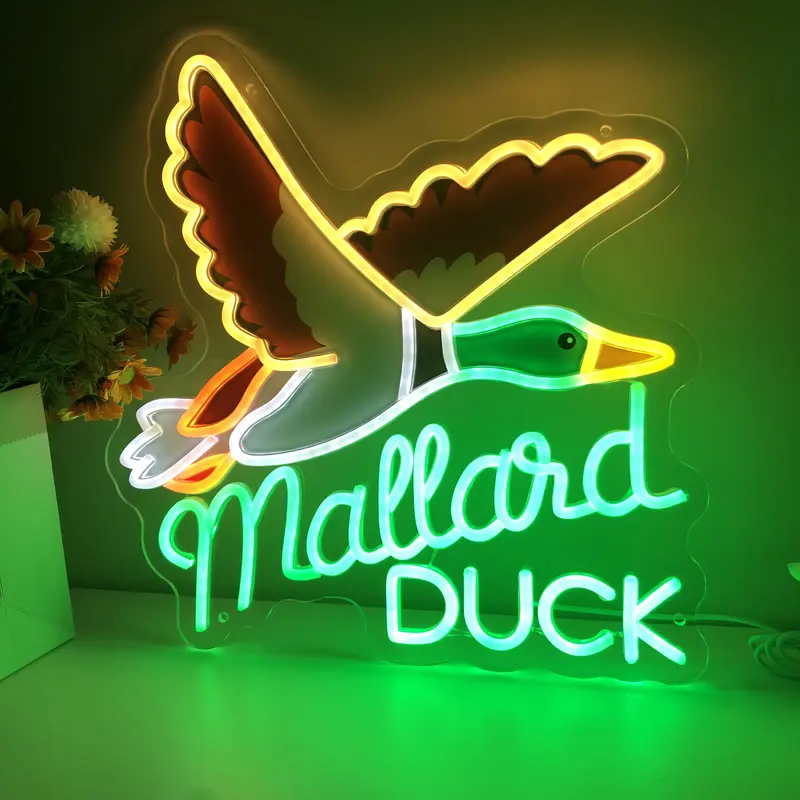 Mallard Duck LED Neon Sign - Custom Hunter Name Animal Wall Art Lamp, LED Powered Decorative Atmosphere Lighting, Indoor Decorative Light for Boys' Home & Computer Room, Illuminated Sign Light