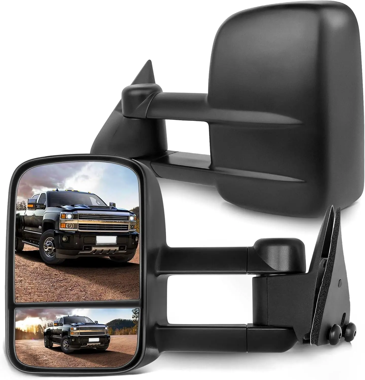 Tow Mirrors Compatible with 1988-1998 Chevy Silverado GMC Sierra 1500 2500 3500 Pickup Truck Mirrors, Manual Adjusted No Heated No Turn Signal, Black Housing Towing Mirrors LH RH Pair