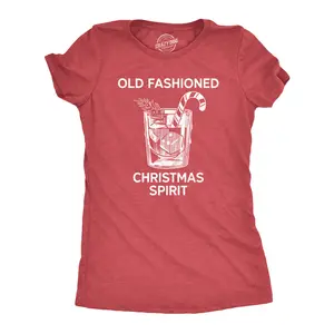 Womens Old Fashioned Christmas Spirit Tee Funny Xmas Mixed Drink Lovers Tee for Ladies Funny Womens T Shirts Cute Vintage Fashion Casual Ladies T-Shirt Gift Christmas Tops for Women Funny Drinking Top Women's Red -