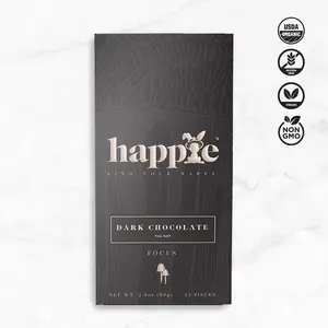 Happie Focus Functional Mushroom Chocolate snack, Organic, Vegan, Gluten Free, Non-GMO, Mental Clarity Dark