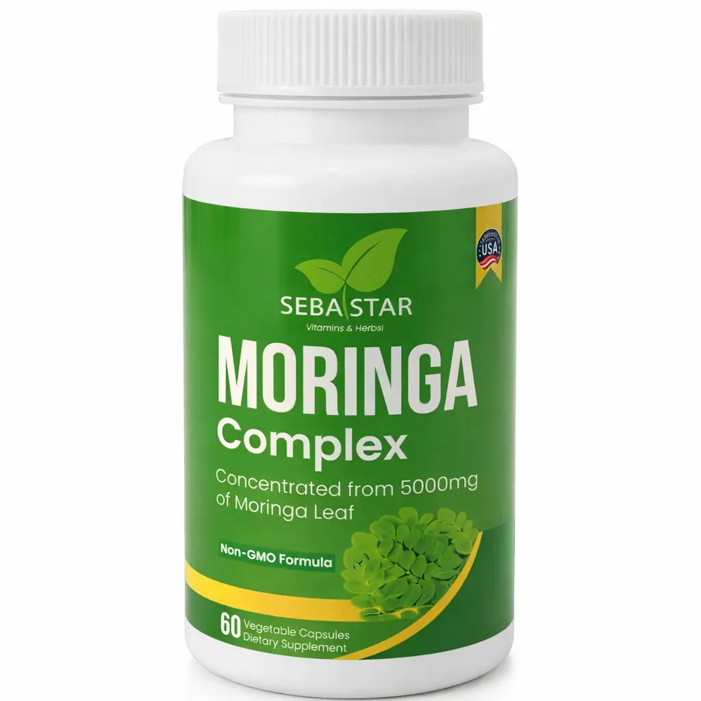 Moringa Complex Dietary Supplement, Vitamin-Infused Herbal Capsules for Energy Boost, Herbs
