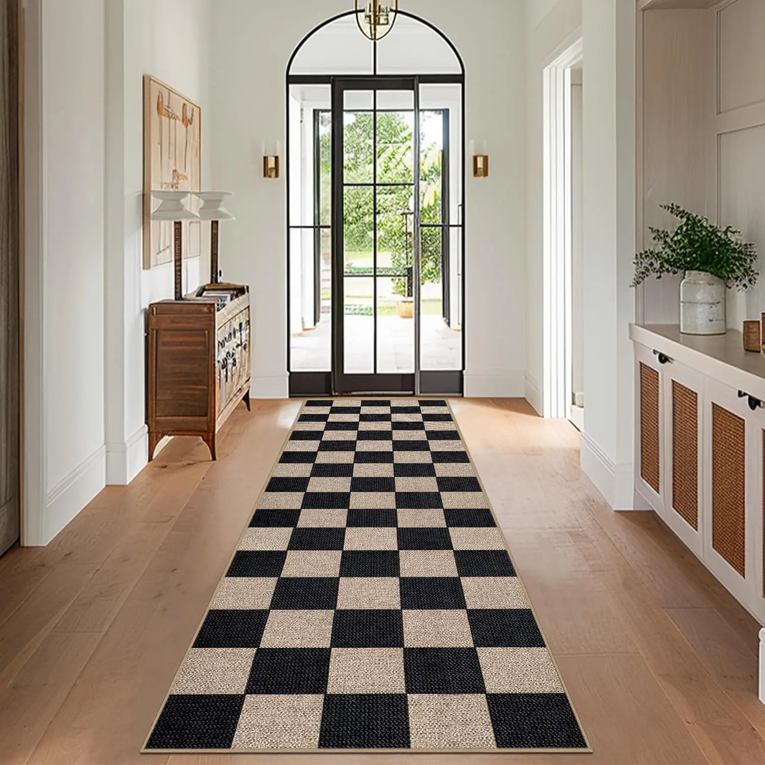 Easy Jute Checkered Runner Rug, 2x6ft  Runners for Hallways, Non Slip Washable Kitchen Runner Rug, Floor Carpet for Indoor, Hallways, Backdoor, Kitchen, Bedroom, Entryway Runner