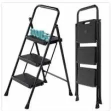 【Deal】Sweet Furniture S - Step Ladder, Foldable Stool with Wide Pedal, Cushioned Handle, 800lbs Capacity for Home Kitchen and Outdoor, Black