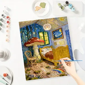 Magic Mushroom Paint by Number Kits for Adults Beginners, Easy Acrylic Simple Paint by Number Kits, DlY Watercolor Paint by Numbers Kits on Canvas Without Frame for Home Wall Decor Home Decoration 16x20inch