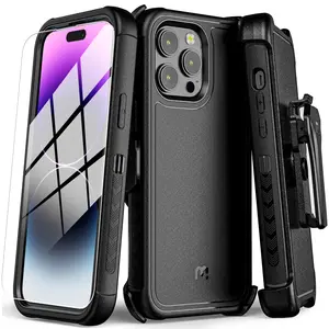 MyBat Pro Maverick Series iPhone 16/15/14/13/12/Samsung Case with Belt Buckle Leather Cover, Anti-Drop, Shock-resistant, with 360° Swivel Kickstand, Heavy Duty Protection Accessories Shockproof