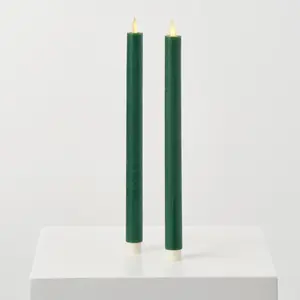 Moving Flameless LED Green 14" Taper Candles with Remote Set of 2