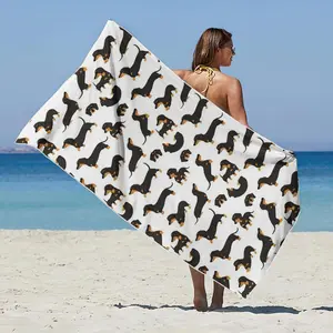 Cartoon Dachshund Pattern Beach Towel, Soft Lightweight Towel, Comfortable Beach Towel for Women & Men, Travel Essentials, Travel Accessories