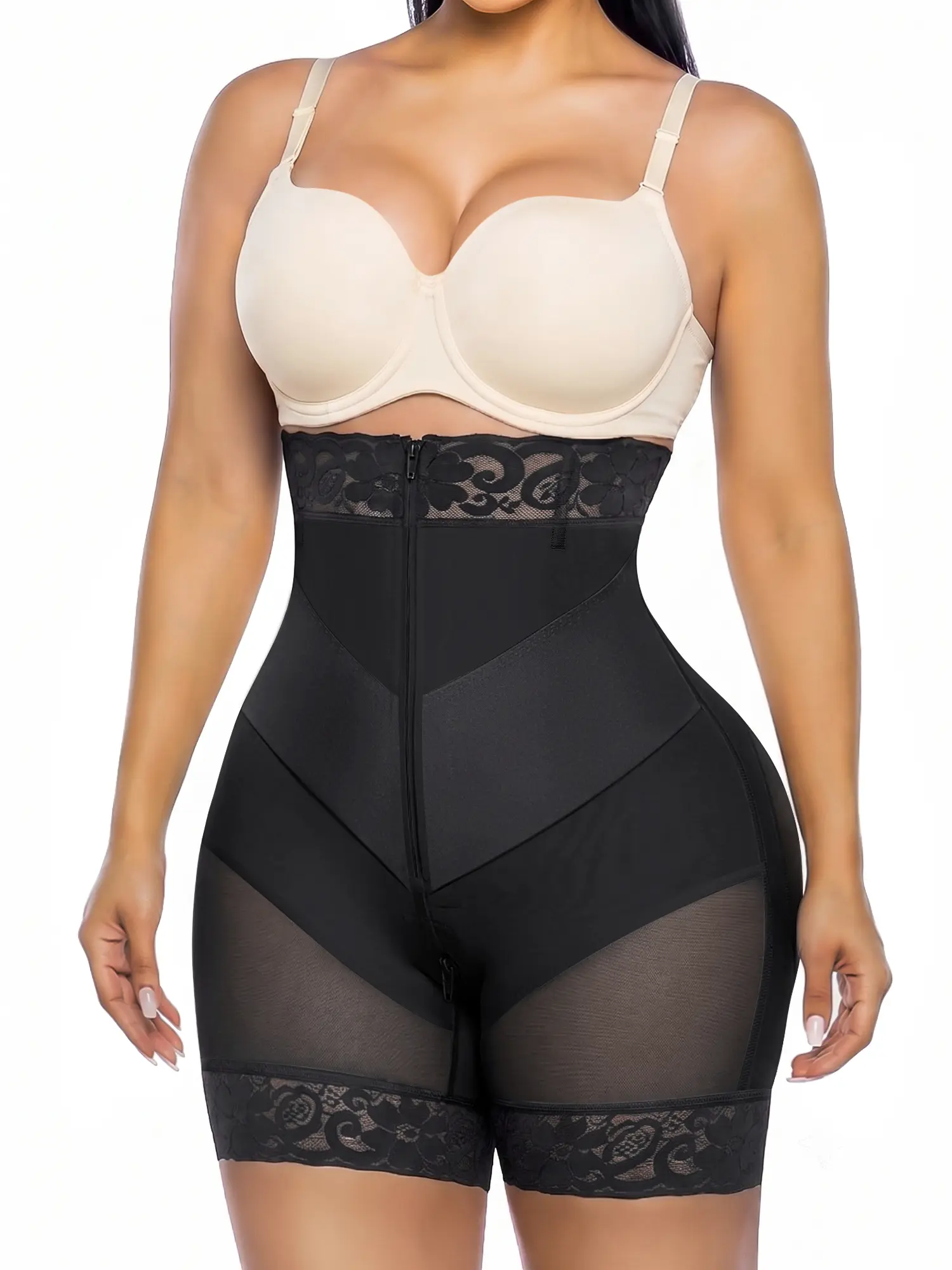 SHAPERX Tummy Control Shapewear Shorts Fajas Colombianas for Women V-Shaped Faja Body Shaper with Removable Straps, Zip-Up Easy On & Off and Crotch Zipper