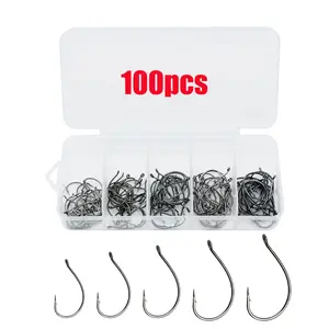 100pcs Boxed Soft Lure Worm Hooks, Anti-Barbed Strengthened Wacky Single Hook, Fishing Bait Accessories, High-Quality Fishhooks, Fishing Hook Set, Fishing Tackle