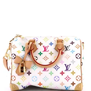 Pre-owned Louis Vuitton Canvas Coated Top Handle Bags x Takashi Murakami Speedy Soft Bandouliere Bag Monogram Multicolor 25 by Rebag