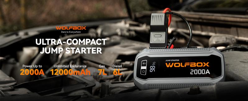 WOLFBOX 2000A Jump Starter 12000mAh Battery Jumper Starter Portable with LED Display 12V Car Battery Jump Starter Pack for 7L Gas 6L Diesel Engines with Booster LED Light Jumper Cables Lifetime Warranty WOLFBOX 2000A Jump Starter 12000mAh Battery Jumper Starter Portable with LED Display 12V Car Battery Jump Starter Pack for 7L Gas 6L Diesel Engines with Booster LED Light Jumper Cables Lifetime Warranty
