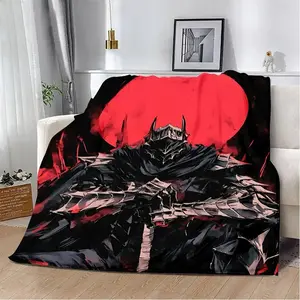 Berserk Guts Anime Blanket Berserker Armor Fleece Throw Manga Room Decor Dark Fantasy Aesthetic Otaku Gift Cozy Bedroom Decor Trending Tiktok Finds Japanese Anime Merch Red Moon Gamer Room Accessories Soft Warm Bed Sofa Cover Edgy Boy Gift