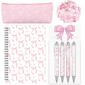 Sayglossy  Bow Stationery   School Supplies Set Include Pens Aesthetic Journal Notebook Pencil Case and Stickers  Bow Preppy  to School Supplies for Girl Students