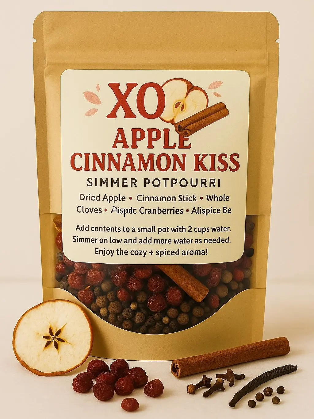 Handcrafted 2oz XO Apple Cinnamon Kiss – Simmering Potpourri – Natural Home Fragrance Aromatherapy Scent Diffuser Vanilla