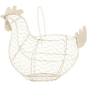 11.5 Antique White Farmhouse Rustic Vintage Chicken Wire Egg Basket With Handle, Egg Holder for Fruit Collecting Countertop Storage, Rooster Decor for Kitchen Living Room Home