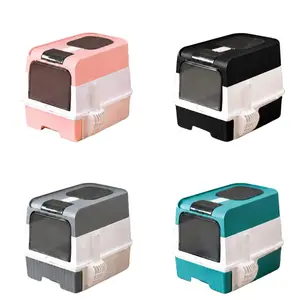Enclosed Cat Litter Box with Pull-Out Drawer, Dual Front & Top Entry, 2-in-1 Open/Closed Design with Scoop, Odor Control & Easy Cleaning for Indoor Cats