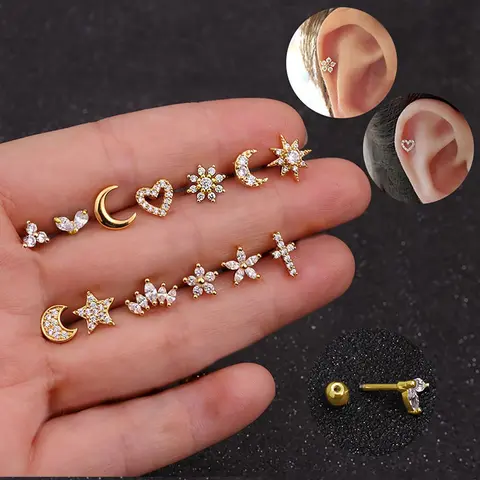 Elegant Rhinestone Decorated Nose Studs, Girlfriend Gifts Jewelry, Heart & Star & Moon Shaped Nose Rings, Chic Body Jewelry, Fashion Body Piercing Jewelry for Women, Nose Rings Set, Pierce